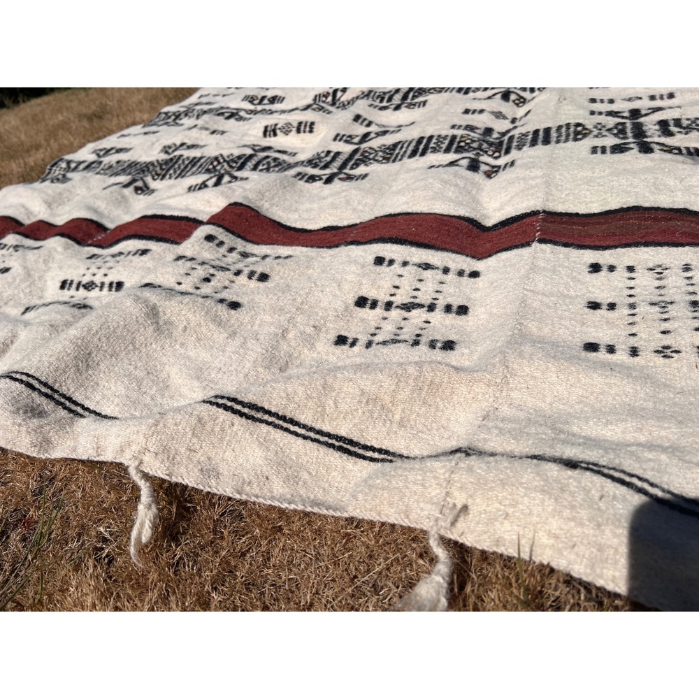 Vintage African Fulani Blanket Handmade Wool Cream Black Rust Geometric 51 x 81" - Picture 5 of 13